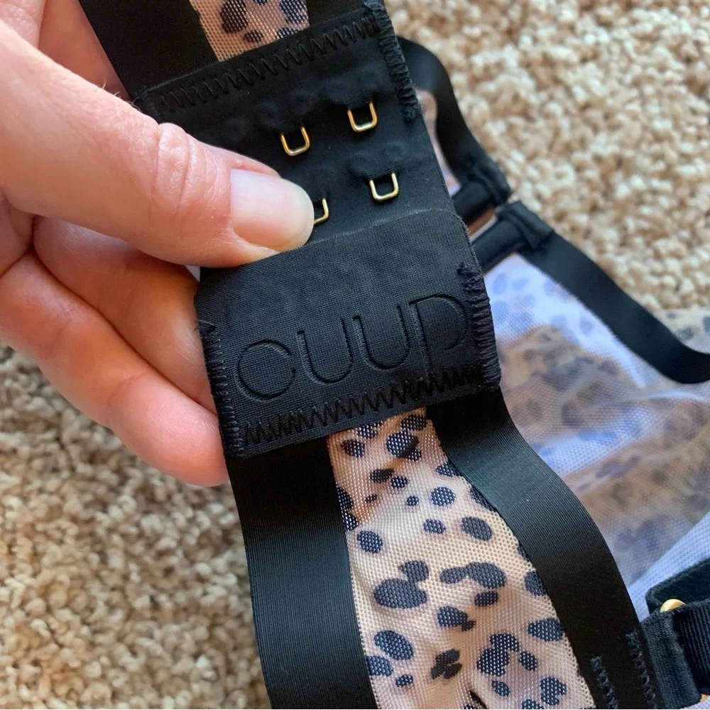 CUUP Bra Size 38F The Plunge Animal Leopard Print Sheer Mesh Black Brown - Picture 5 of 9